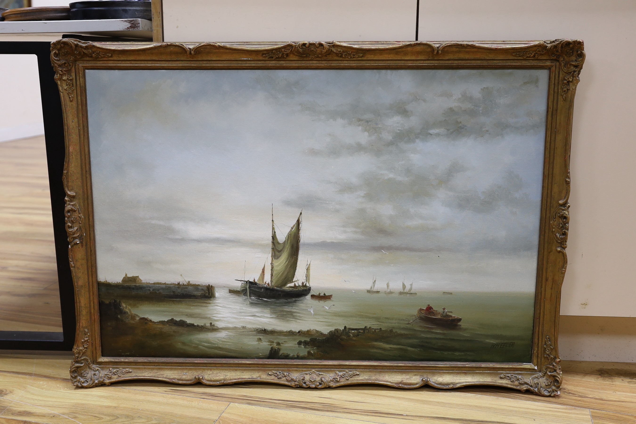 Wheeler, oil on canvas, harbour scene, signed, 60 x 90cm
